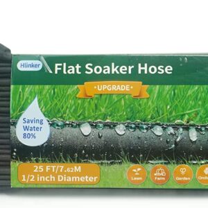 Hlinker Flat Soaker Hose 15 25 50 75 FT for Garden Beds, 25Ft 1/2" Linkable Consistent Drip Irrigation Hose Save 80% Water, Leakproof Heavy Duty Double Layer Sprinkler Hose