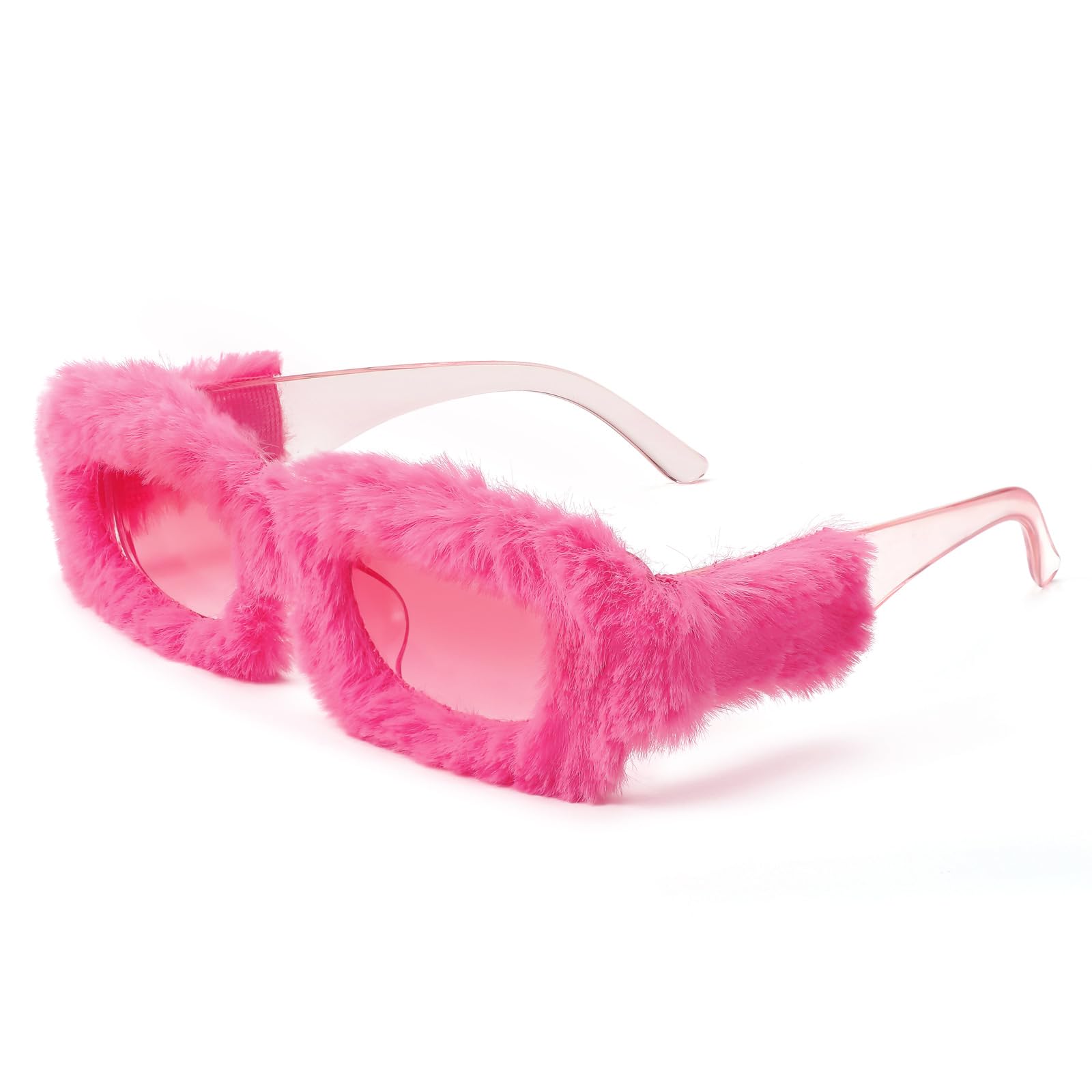 FEISEDY Women Plush Fuzzy Small Rectangle Sunglasses Punk Soft Velvet Shades Ladies Handmade Party Cosplay Eyewear B4093