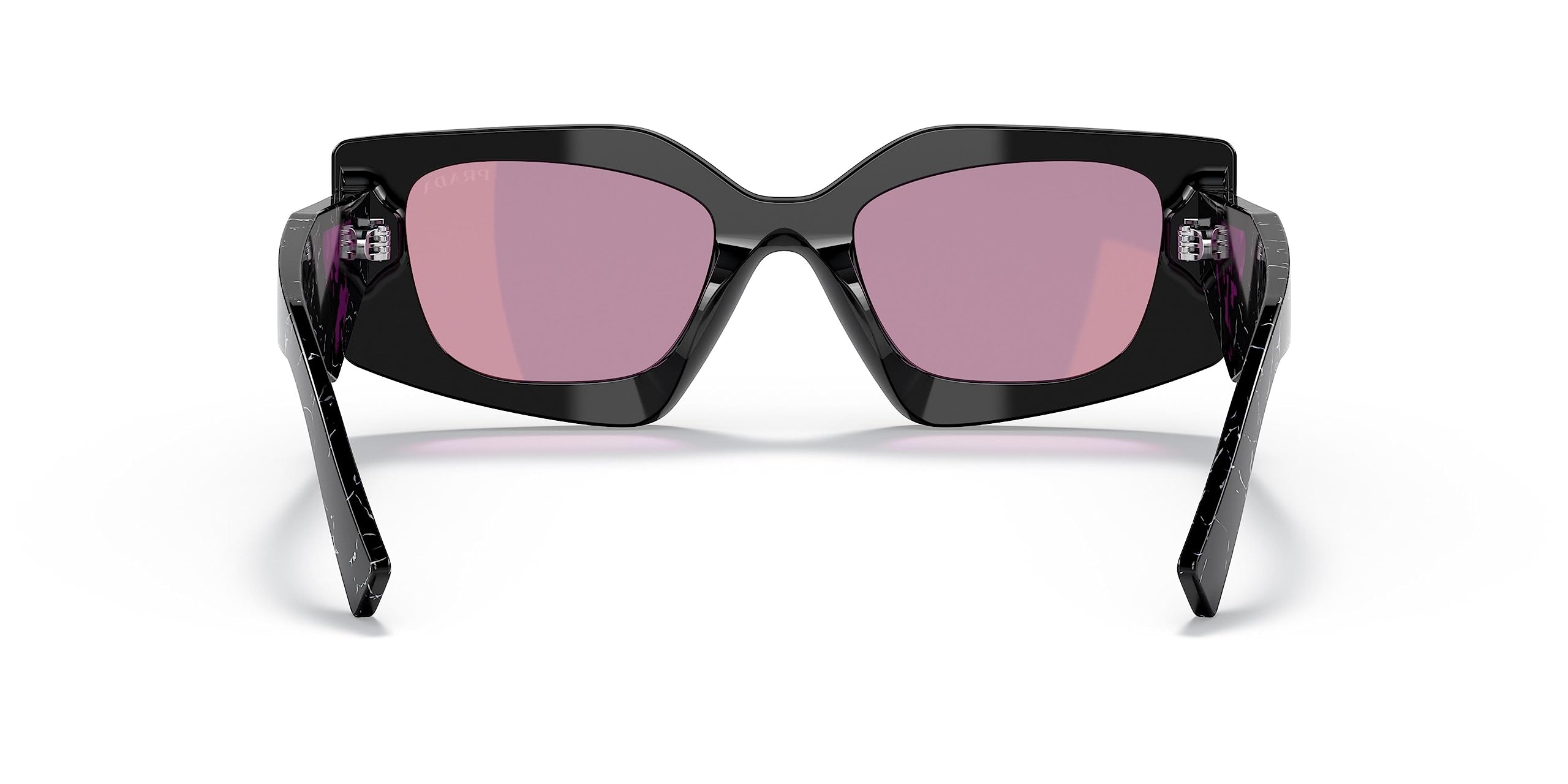 Prada PR 15YS 1AB07Q Black Plastic Irregular Sunglasses Purple Mirror Lens