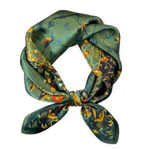 andantino mulberry silk square scarf for hair-27''x27''- women men natural silk neckerchief(jade green)