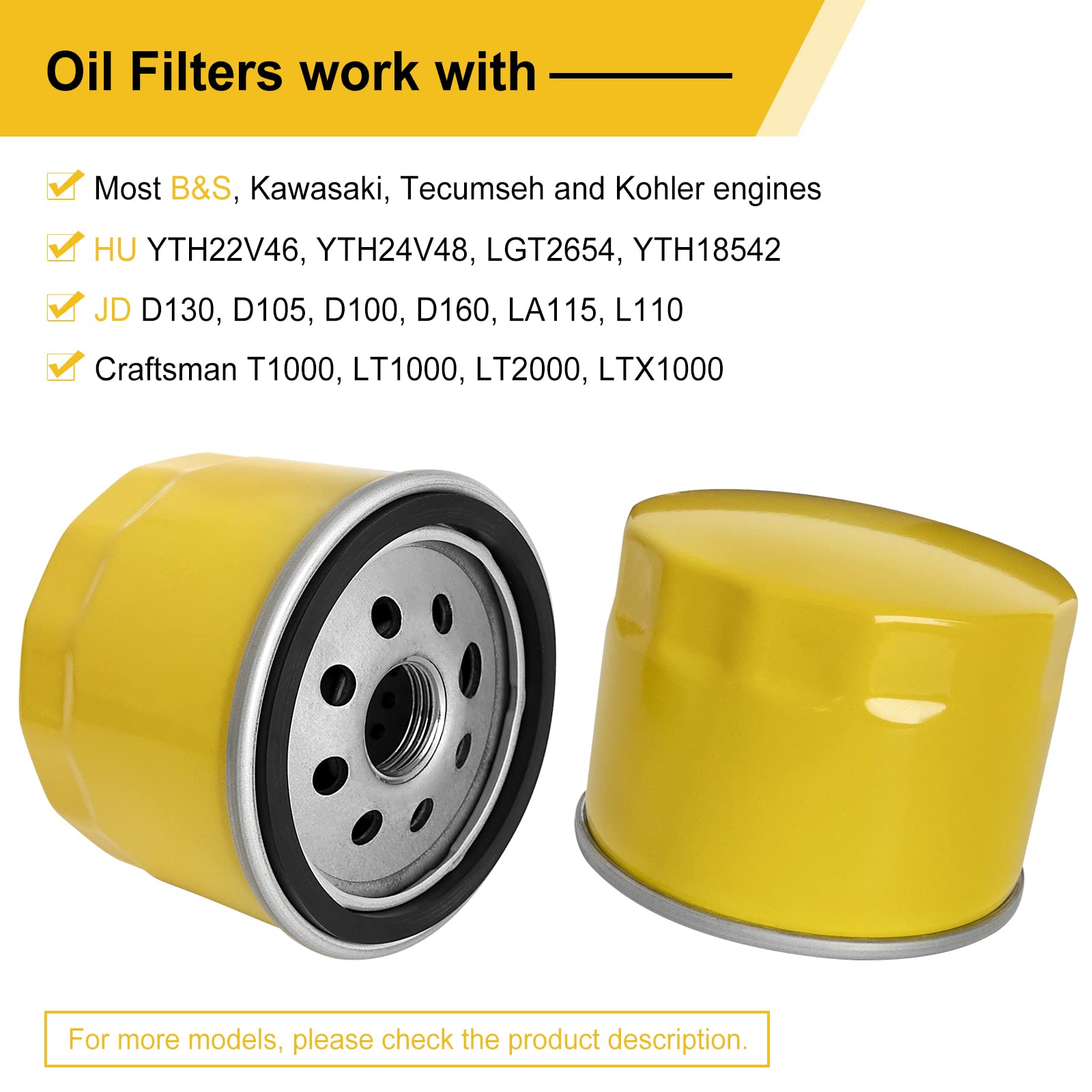 Replacement B&S 492932 Oil Filter Fit for Hu sqvarna JD Engine - Mower Filter Compatible with HU YTH22V46 YTH24V48, John Dee re D130 D105, Craftsman T1000 LT2000 Lawn Tractor, Poulan Cub Cad et Mower