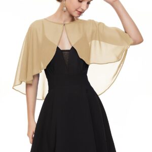 Soft Chiffon Shawls Wraps Shrug for Wedding Evening Dress Cape Cover Up for Women(Dusty gold)