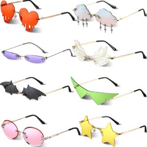 juinte 8 pcs irregular sunglasses set rimless lovely flame rectangle cloud star butterfly sunglasses frameless candy color glasses heart slender oval triangle sunglasses for women men (stylish style)