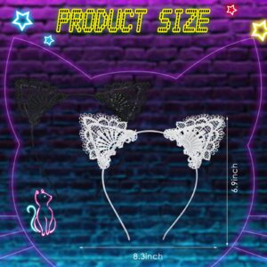 Juexica LED Lace Cat Ears Headband - 4 Pcs Light Up Hair Accessories for Women, Girls, Christmas, Fancy Dress, Cosplay Party Favors