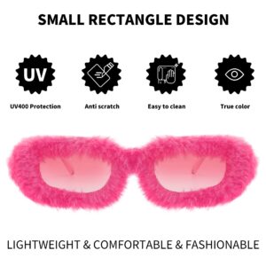 FEISEDY Women Plush Fuzzy Small Rectangle Sunglasses Punk Soft Velvet Shades Ladies Handmade Party Cosplay Eyewear B4093