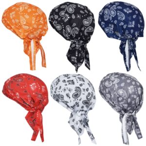 Supeniu Doo Rags Paisley Skull Caps Beanie Hats Helmet Liner Sweat Wicking Hard Hat Motorcycle Cooling Dew Rag Bandana Skull Cap Large Headwrap Do Rags for Men and Women (Paisley 6 Pack)