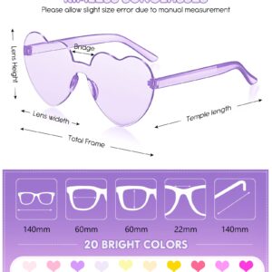 Frienda 20 Pairs Heart Shaped Sunglasses Rimless Candy Color Glasses for Women Men Party Favor(Elegant Colors)