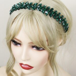 Brihasory Green Rhinestone Headband Wedding Hair Accessories for Brides Tiaras for Women and Girls Goddess Costume Hair Decoration Party Prom Bridesmaid Gifts