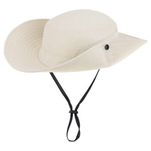 Sun Hat for Women Summer UV Protection Beach Hat Wide Brim Mesh Bucket Fishing Hat with Ponytail Hole Foldable Packable Hat Beige