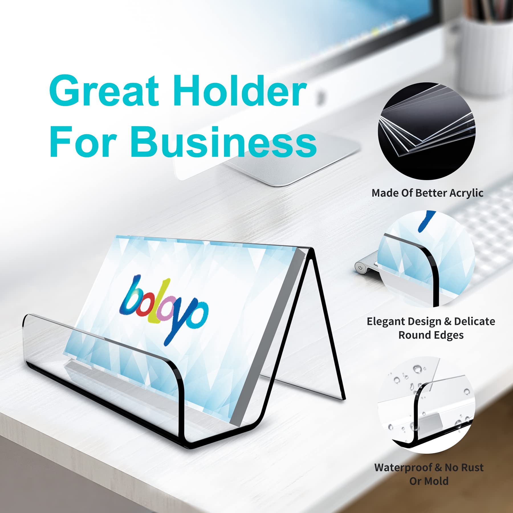 Boloyo Acrylic Business Card Holder for Desk , 6PC Business Card Display Stand Desktop Name Card Organizer Capacity 60 Cards