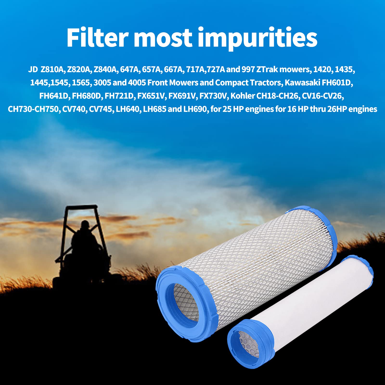 AWSZH 11013-7019 11013-7020 11013-7044 11013-7045 Air Filter Compatible with Deere M131802 M144100 M164264 MIU12457 PMAF25551 RG60690 Kubota TA040-93230 Kohler 25 083 01 25 083 01-S Lawn Mover(2PCS)