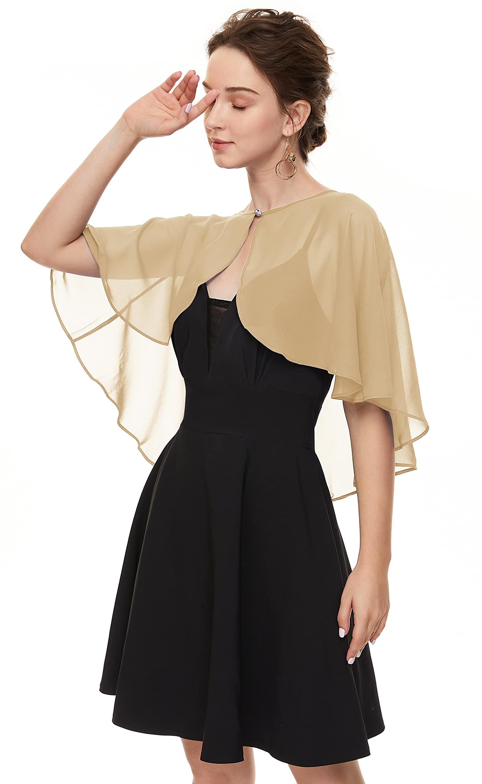 Soft Chiffon Shawls Wraps Shrug for Wedding Evening Dress Cape Cover Up for Women(Dusty gold)