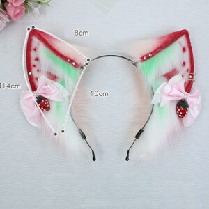 Faylay Women Furry Cat Ear Animal Ears Headband Ribbon Decor (CMME)