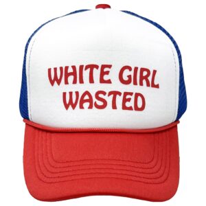 Funky Junque Bridal Snapback Trucker Hat - White Girl Wasted (White/red/Blue)