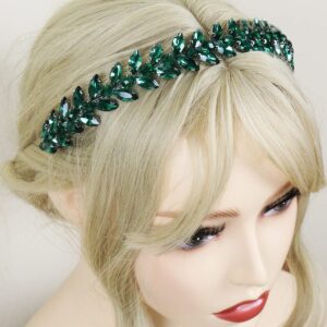 Brihasory Green Rhinestone Headband Wedding Hair Accessories for Brides Tiaras for Women and Girls Goddess Costume Hair Decoration Party Prom Bridesmaid Gifts