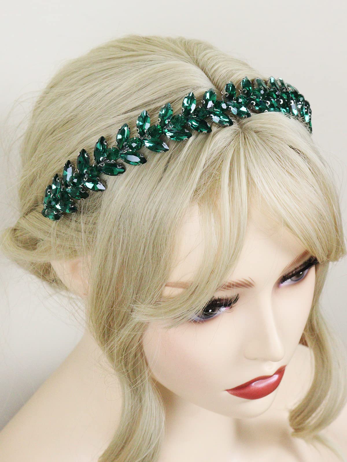 Brihasory Green Rhinestone Headband Wedding Hair Accessories for Brides Tiaras for Women and Girls Goddess Costume Hair Decoration Party Prom Bridesmaid Gifts