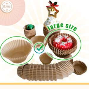 qiqee 300 Count Jumbo Cupcake Liners Natural Muffin Liners Food Grade Jumbo Size Baking Cups Paper No Smells（Large Size）