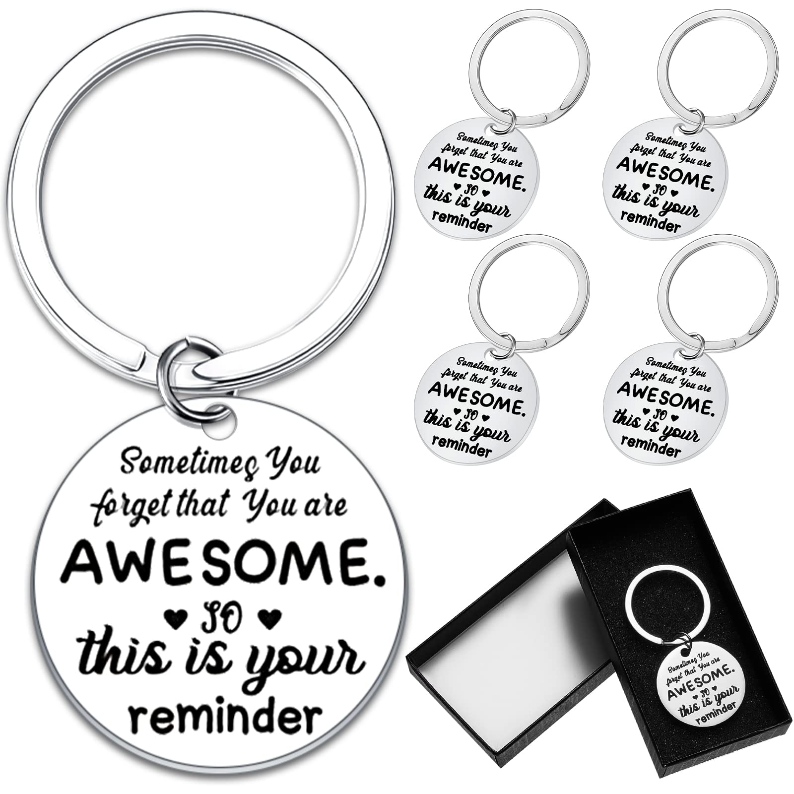 6 Pcs Inspirational Keychain Friendship Employee Appreciation Gift Coworker Gifts Teamwork Sometimes You Forget You're Awesome Best Friend Keychain Funny Gift for Women Men Birthday Graduation