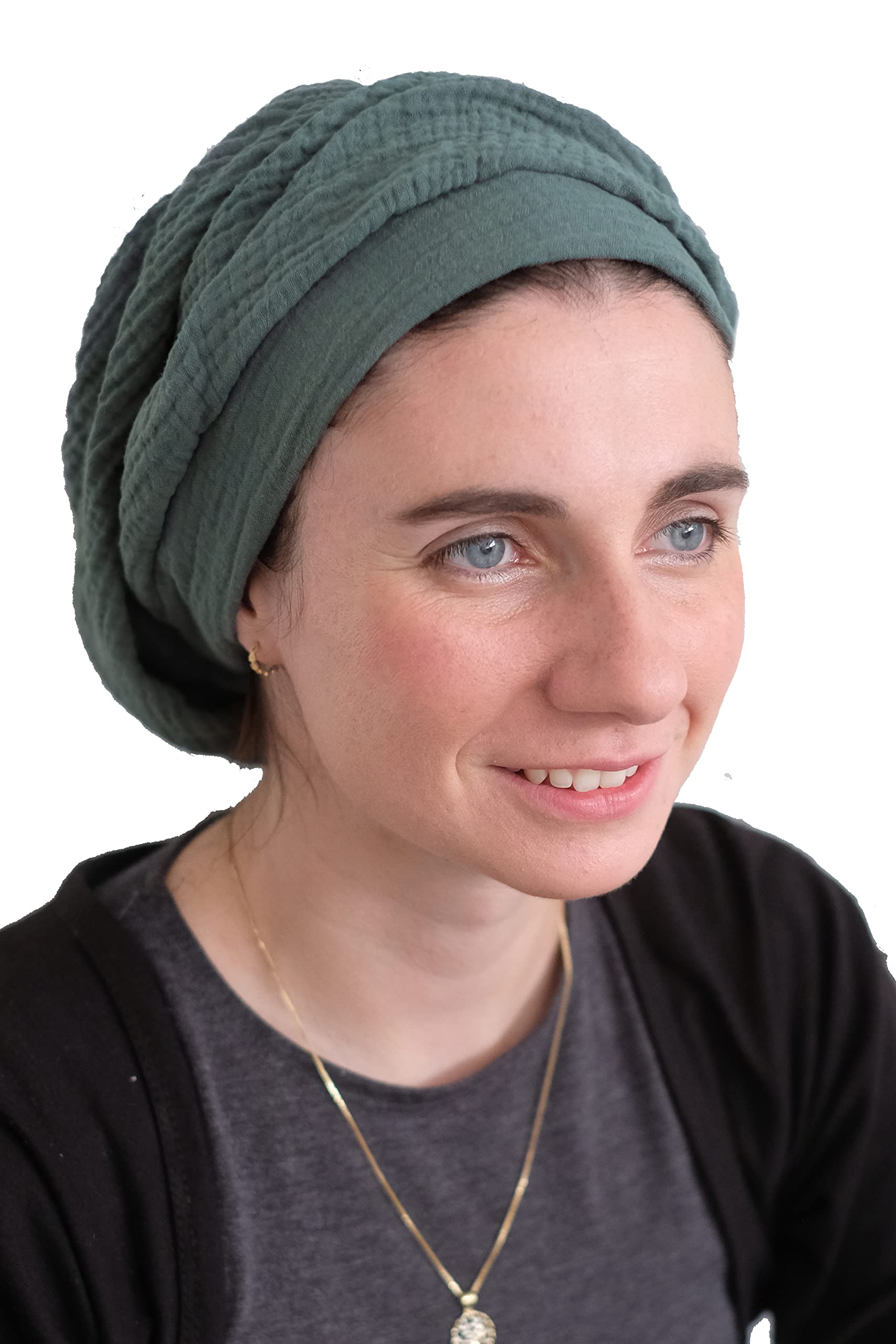 Jewish Head Covering Beret Head Wrap Adjustable Head Scarf Breathable Light Cotton Cancer Headwear for Women Israeli Tichel  (Green)