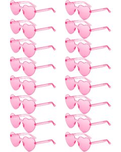 colzzy 16 pair heart shaped sunglasses candy color glasses frameless sunglasses for party women(pink)