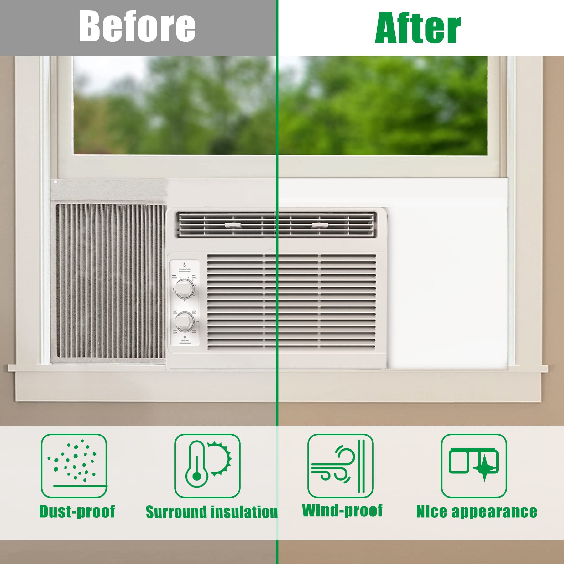 Forestchill Window Air Conditioner Side Insulated Foam Panel, Surround Insulation Panels Cover with Foam Seal Strip for Indoor Window AC Unit for Summer and Winter