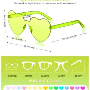 Colzzy 30 Pcs Heart Shaped Rimless Sunglasses Transparent Colorful Frameless Glasses Eyewear Bachelorette Party (Vivid Colors)