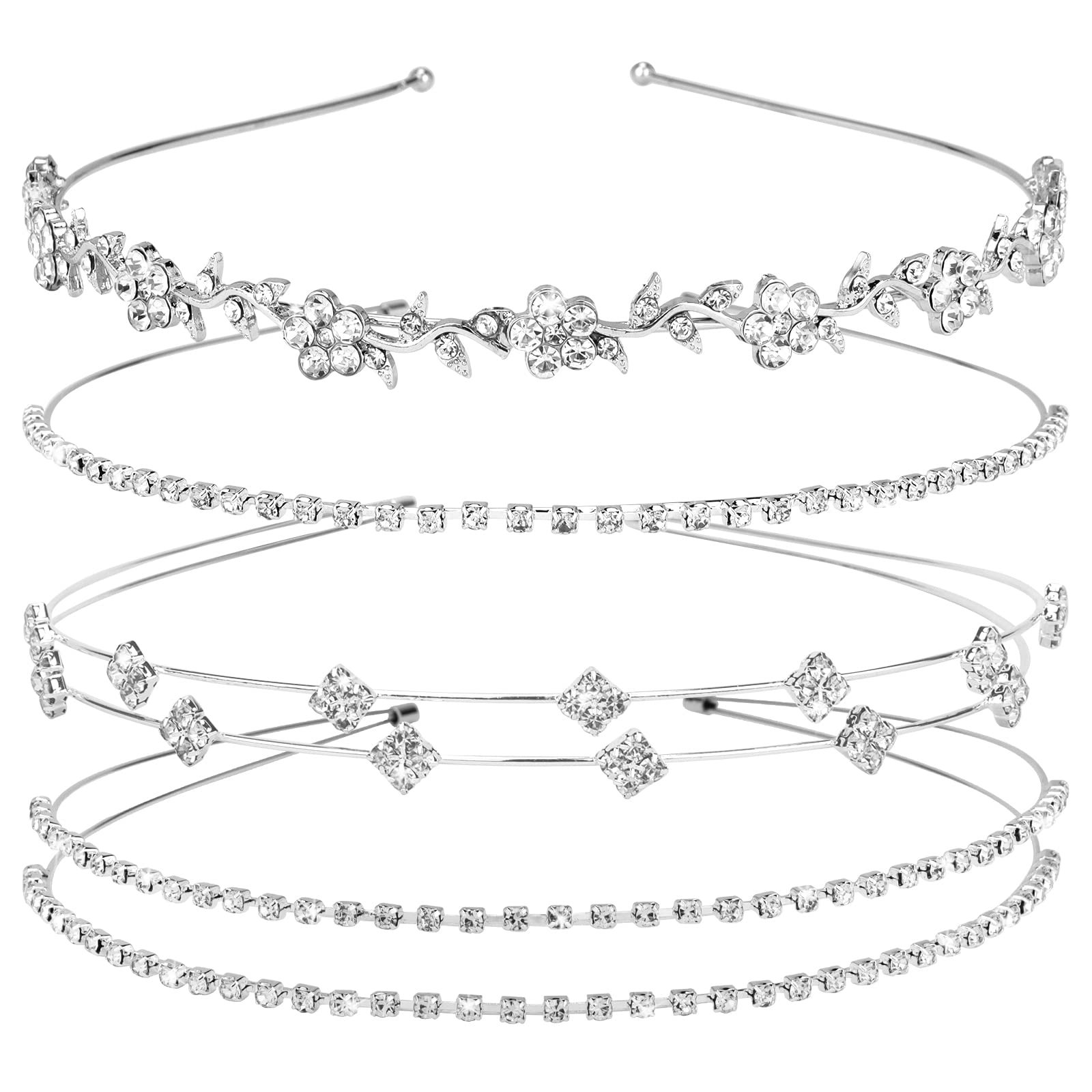 Jaciya Rhinestone Headband Silver Bridal Wedding Headband Crystal Flower Girl Leaves Crown Metal Hair Band Tiara Prom Hair Accessories for Women Girls