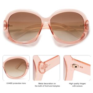 SOJOS Vintage Polarized Sunglasses Womens Trendy Oversize Big Frame Sun Glasses UV Protection SJ2209 Transparent Pink Frame Gradient Pink Lens