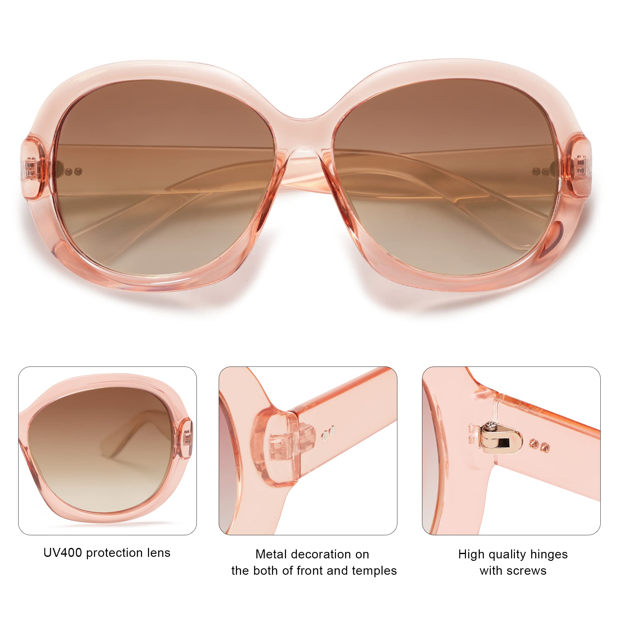 SOJOS Vintage Polarized Sunglasses Womens Trendy Oversize Big Frame Sun Glasses UV Protection SJ2209 Transparent Pink Frame Gradient Pink Lens