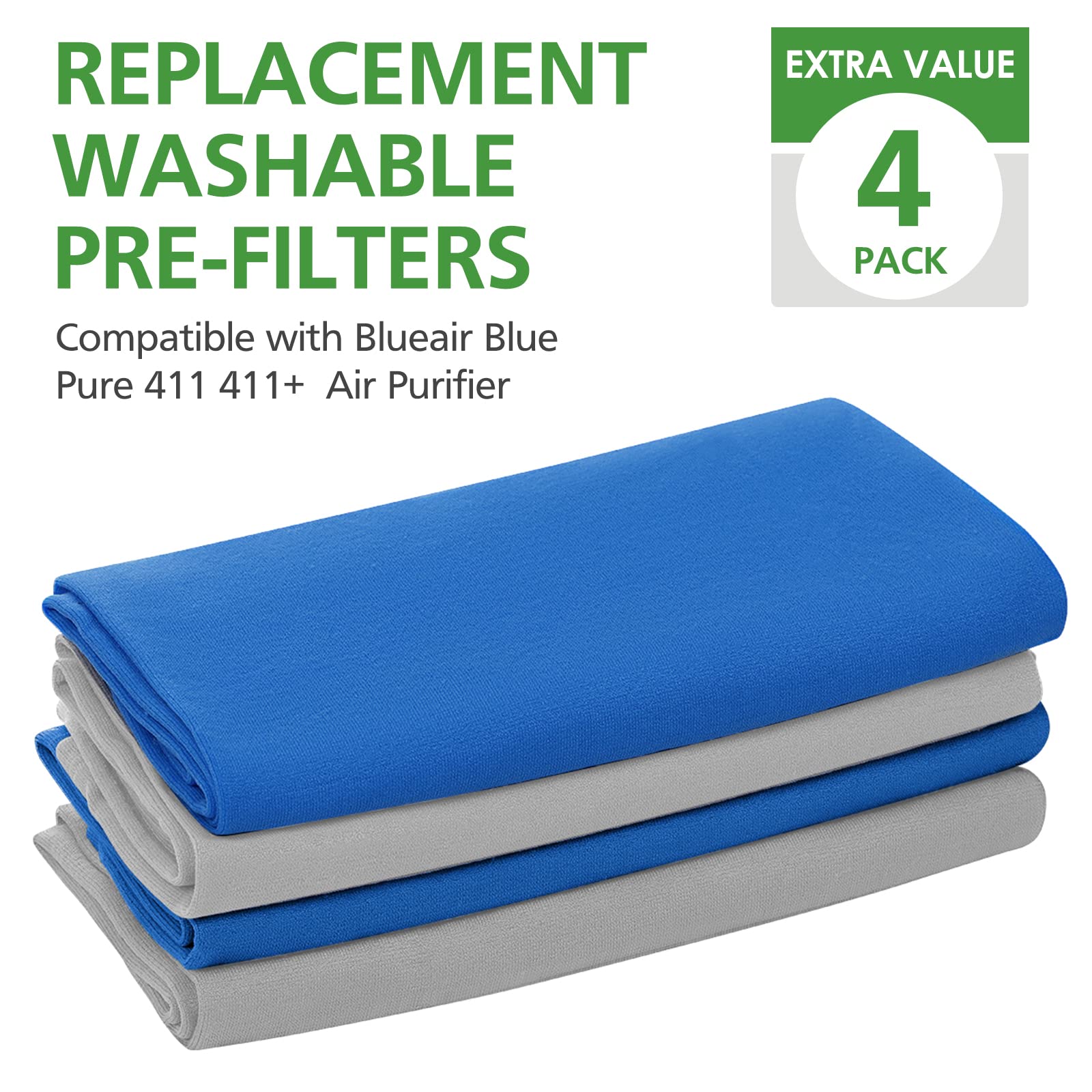 4 Pack 411 Replacement Washable Pre-Filters for Blueair Blue Pure 411, 411+, 411 Auto and Mini Air Purifier, Removes Pollen, Dust, Pet Dander,2 X Lunar Rock+2X Diva Blue