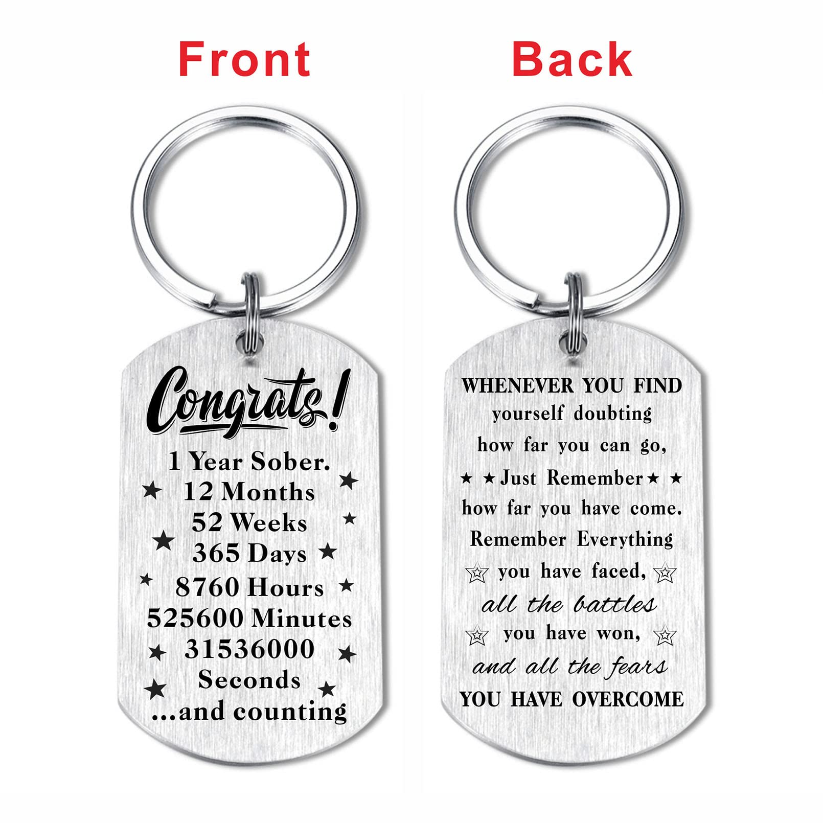 Laluminter 1 Year Sobriety Gifts for Women Men, One Year Sober Anniversary Keychain With Encouragement Quotes