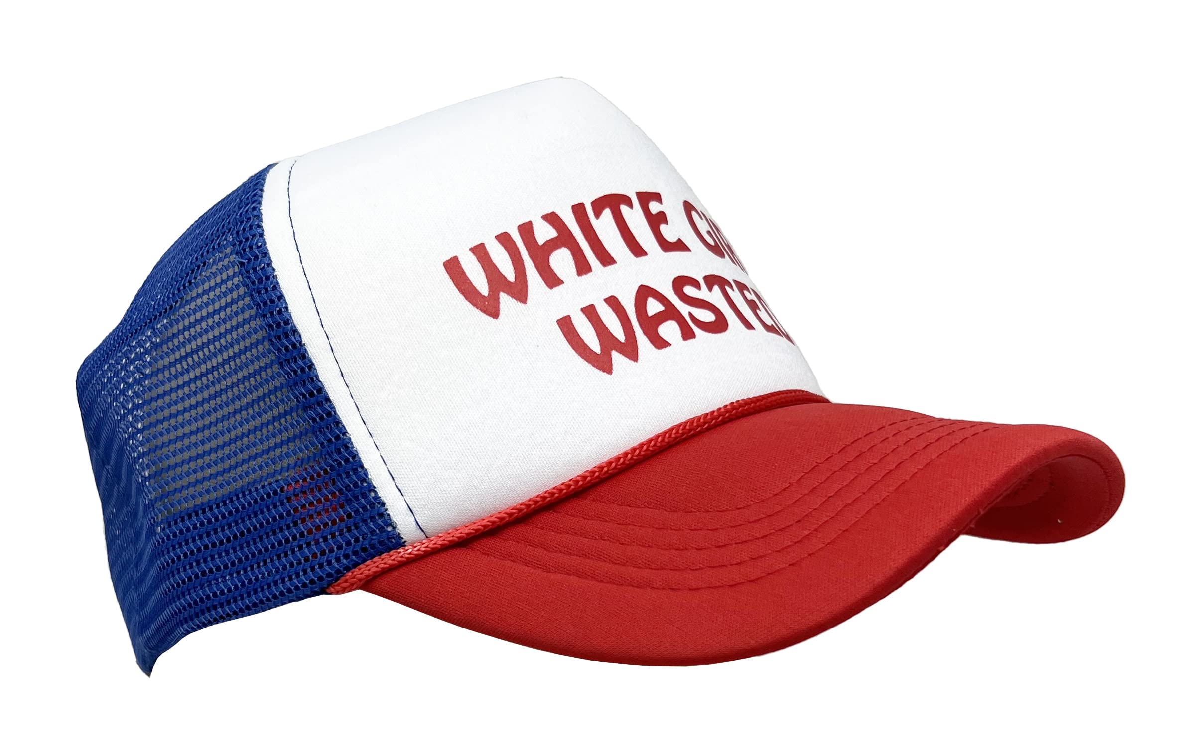 Funky Junque Bridal Snapback Trucker Hat - White Girl Wasted (White/red/Blue)