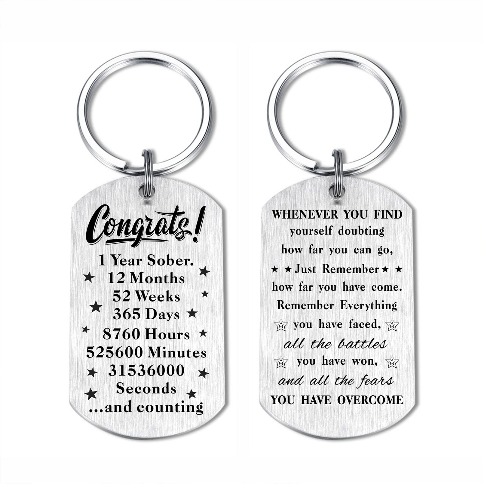 Laluminter 1 Year Sobriety Gifts for Women Men, One Year Sober Anniversary Keychain With Encouragement Quotes