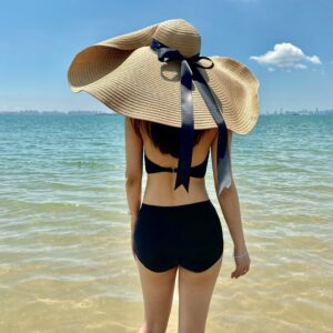 KEYDUACU Oversized Women's Beach hat, 31.5 inch (80cm) Wide Brim Foldable Beach Sunscreen Travel Summer hat (Khaki -80cm)