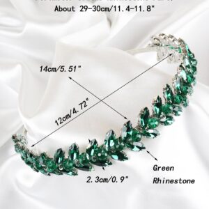 Brihasory Green Rhinestone Headband Wedding Hair Accessories for Brides Tiaras for Women and Girls Goddess Costume Hair Decoration Party Prom Bridesmaid Gifts