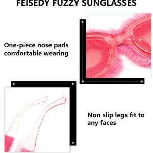 FEISEDY Women Plush Fuzzy Small Rectangle Sunglasses Punk Soft Velvet Shades Ladies Handmade Party Cosplay Eyewear B4093