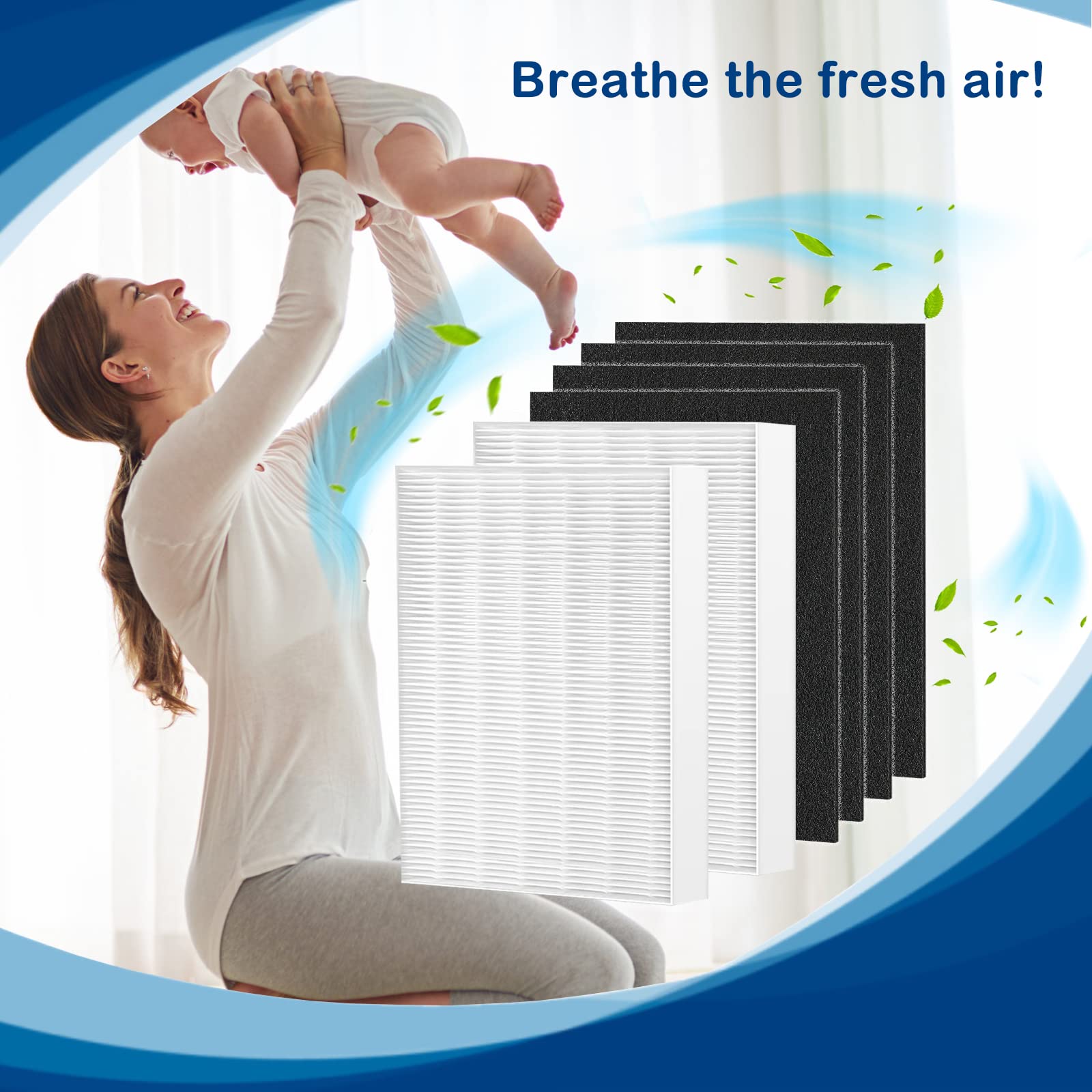 Air108 HEPA Filter Replacement Compatible with Oreck AirInstinct Air Cleaner Purifiers 75, 100, 108, 150, 200, Including 2 Ture HEPA Filters and 4 Carbon Pre-Filters