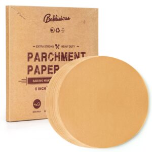 baklicious 250pcs 8 inch parchment paper rounds. non stick round parchment paper, baking parchment circles for cake baking, patty separating, tortilla wrapping