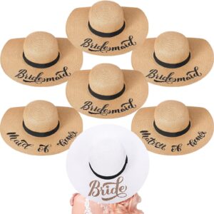 7 pcs bride and bridesmaid sun hat bulk women hat foldable floppy sun hat for bachelorette party gift honeymoon (cute style) white, beige