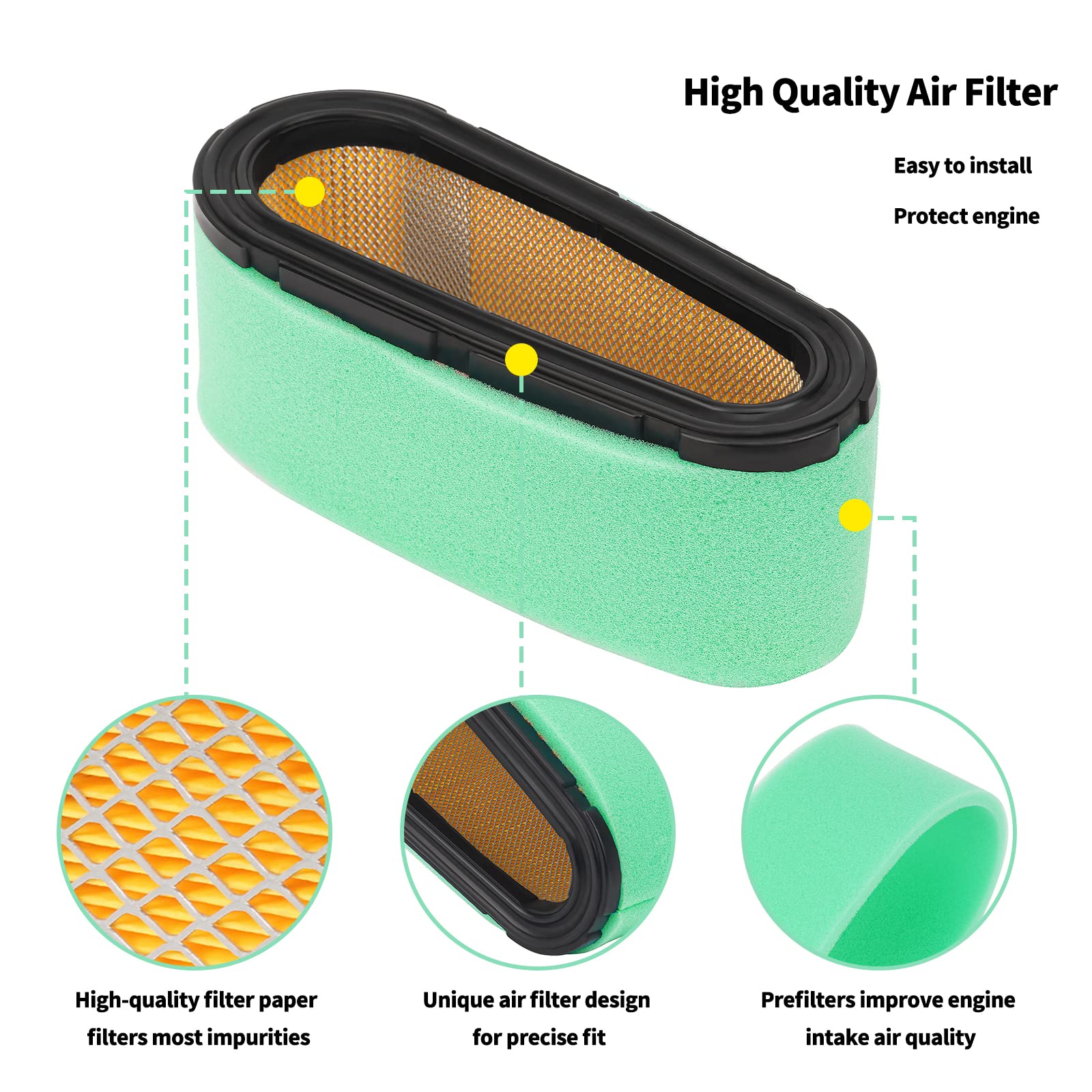 AWSZH 496894S 496894 493909 Air Filter 272403S 272403 Pre Filter Compatible with 12.5-17 HP 5053K Deer LG496894JD GX85 SX85 Scotts S1742 Sabre 1542HS 1546GS Craftsman Lawn Mower(2PC)