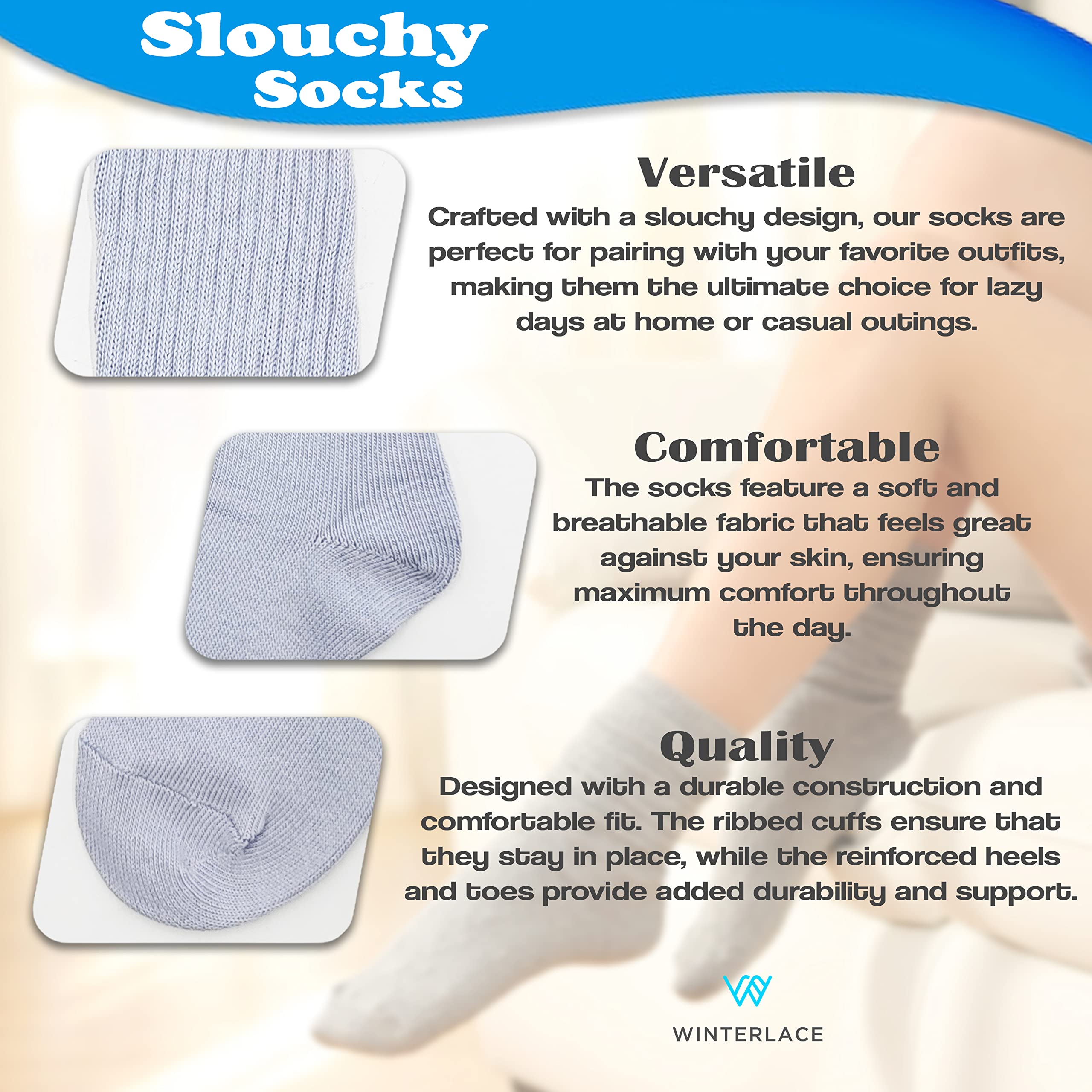 Winterlace 3 Pairs Slouch Socks for Women, Soft Extra Long Scrunch Knee High Sock, Bulk Pack