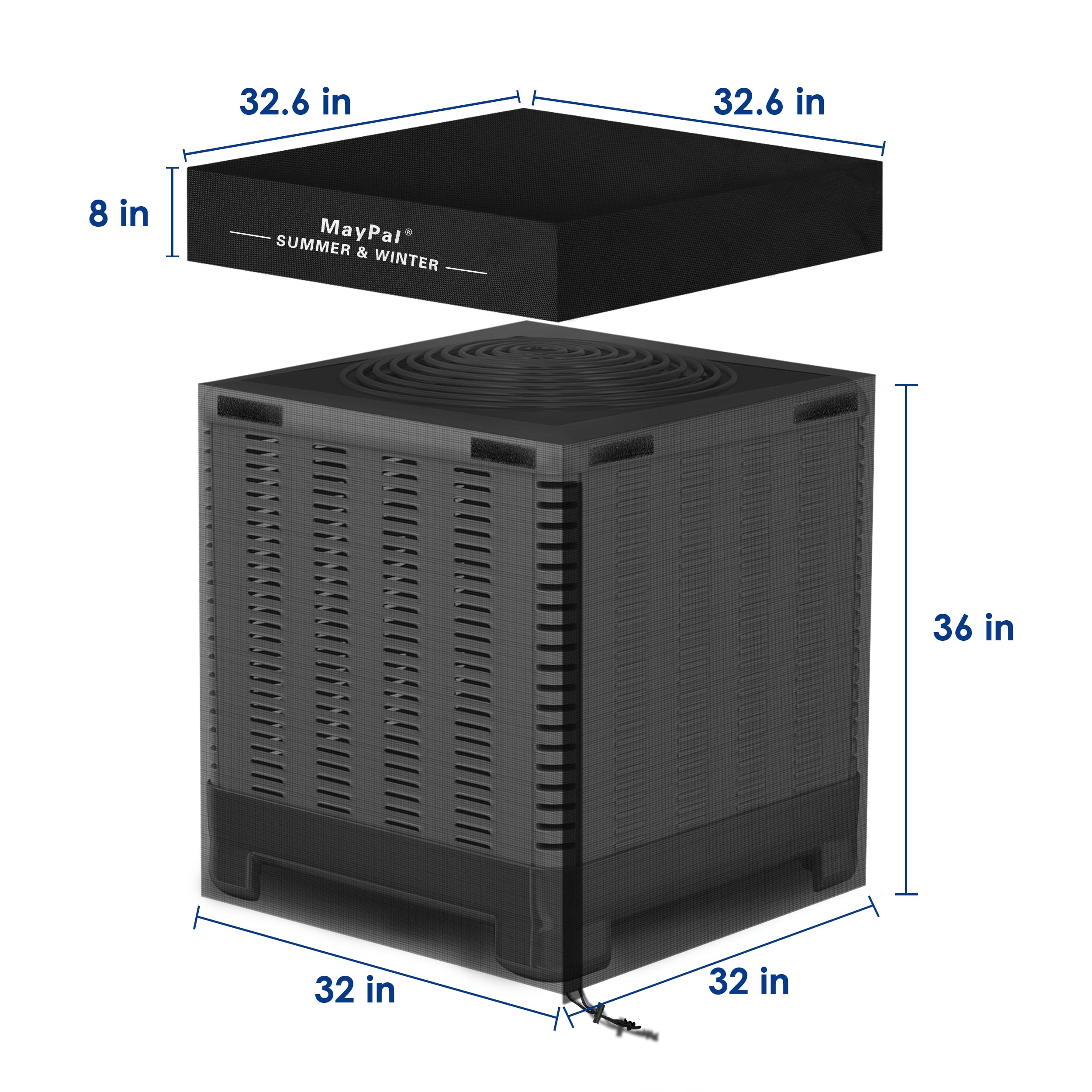 2 in 1 Air Conditioner Covers for Outside Units,Full Mesh & Detachable Waterproof Top AC Unit Defender Cover for All Season,Protect from Leaves,Snow & Dust 32"*32"*36"