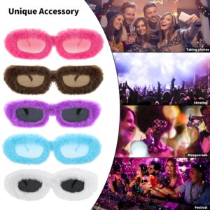 FEISEDY Women Plush Fuzzy Small Rectangle Sunglasses Punk Soft Velvet Shades Ladies Handmade Party Cosplay Eyewear B4093