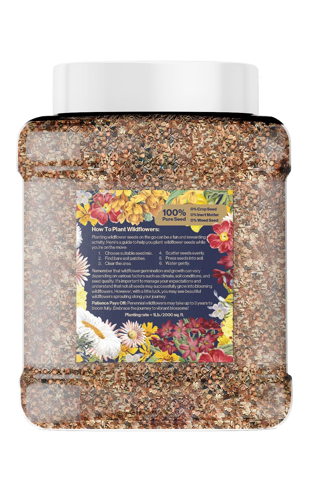 Bulk Wildflower Seed Shaker – Perennial Flower Seeds Mix to Plant Anywhere, by Geva Grow | 20 - Different Type Beautiful Perennial Wildflower Seeds Bulk 900,000+ Seeds, 1 Pound Tub