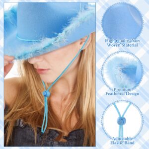 24 Pack Cowgirl Hats with Paisley Bandana and Heart Glasses Set, Fluffy Feather Boa Cowgirl Hats Cowboy Hats for Party (Light Blue)