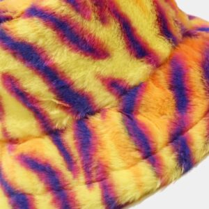 Dirholl Women's Winter Faux Fur Fuzzy Warm Bucket Hat Purple Strip Orange