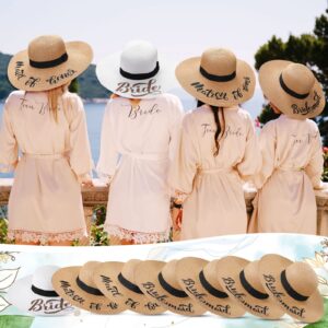 7 Pcs Bride and Bridesmaid Sun Hat Bulk Women Hat Foldable Floppy Sun Hat for Bachelorette Party Gift Honeymoon (Cute Style) White, Beige