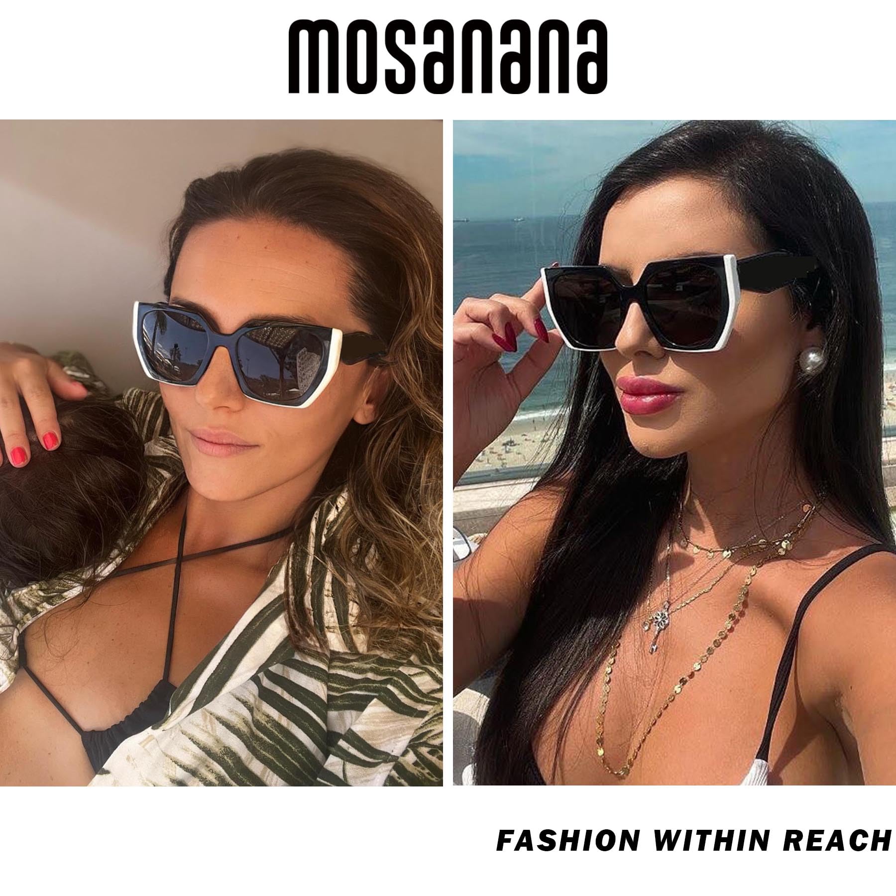 mosanana Square Cat Eye Sunglasses for Women Trendy Black White Cateye Rectangle Cool 90s Cute Funky Fashion 2022 Ladies 70s Retro Vintage Youth Chunky Baddie Stylish Sharp Pointed Shade 80s COCO