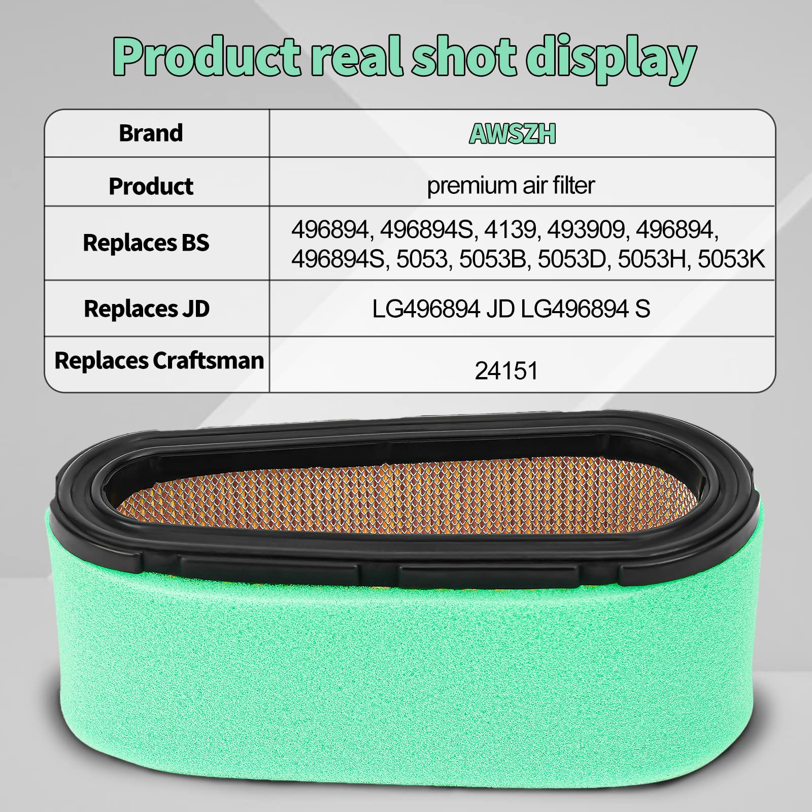 AWSZH 496894S 496894 493909 Air Filter 272403S 272403 Pre Filter Compatible with 12.5-17 HP 5053K Deer LG496894JD GX85 SX85 Scotts S1742 Sabre 1542HS 1546GS Craftsman Lawn Mower(2PC)