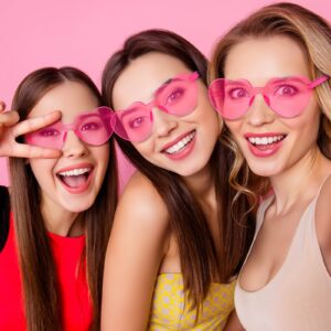 Colzzy 16 Pair Heart Shaped Sunglasses Candy Color Glasses Frameless Sunglasses for Party Women(Pink)